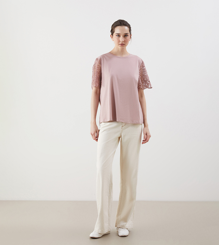 Lace Detail Short Sleeves T-Shirt