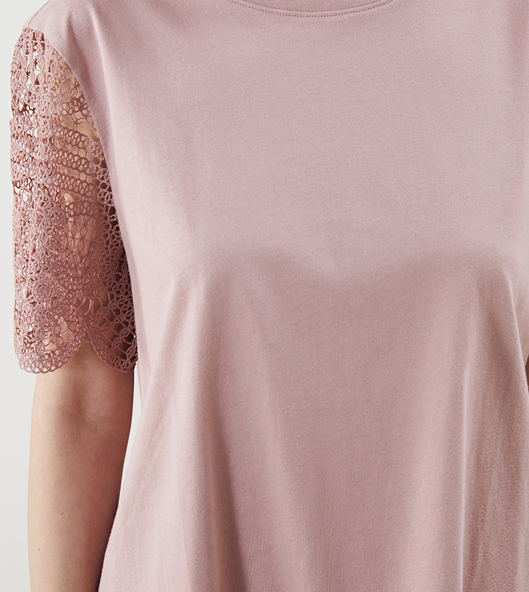Lace Detail Short Sleeves T-Shirt