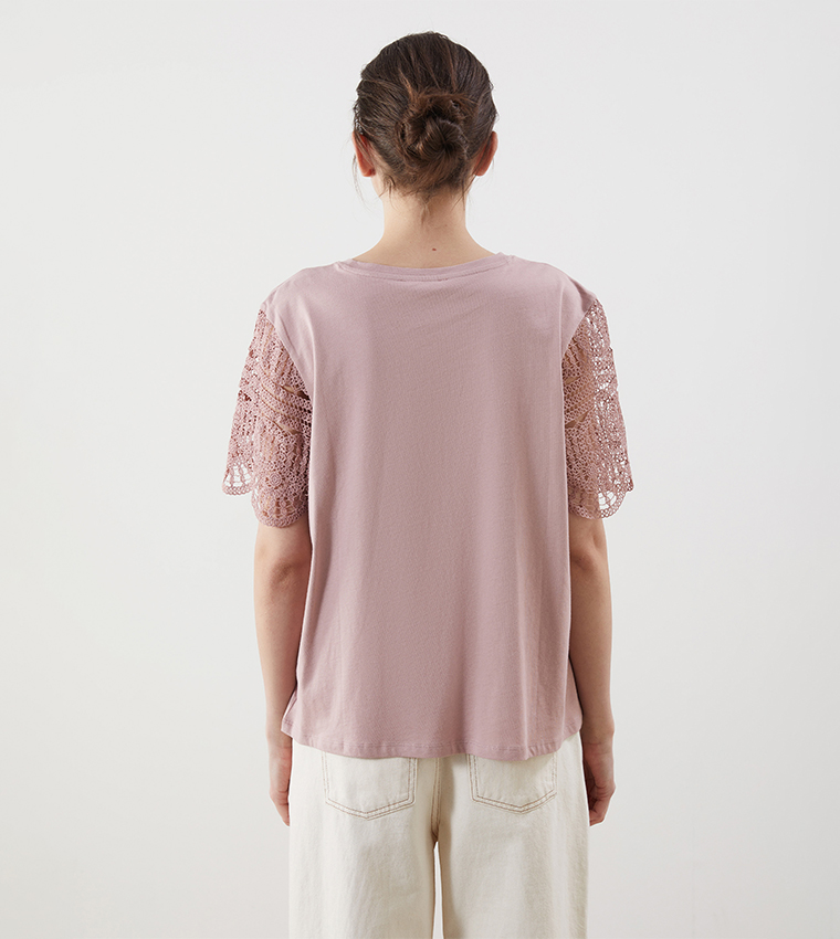 Lace Detail Short Sleeves T-Shirt