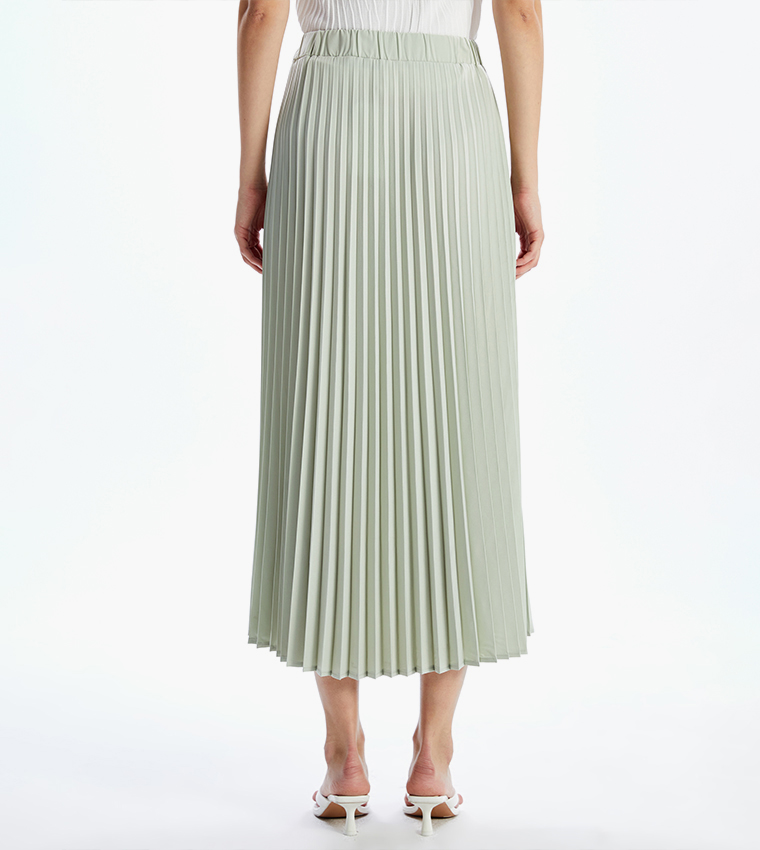 Pleated Elastic Waist Midi Skirt
