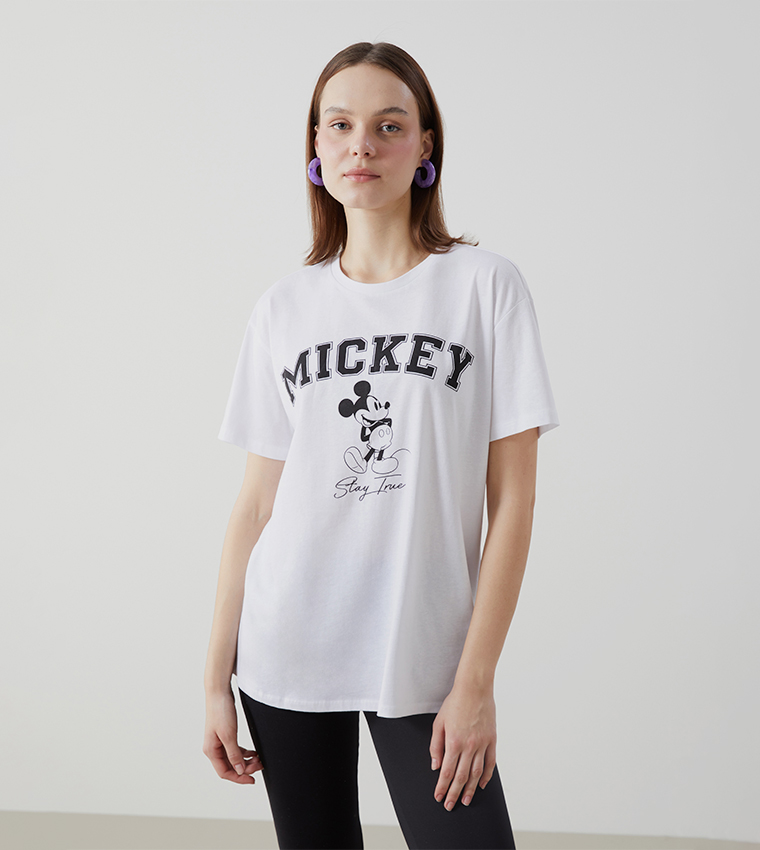 Mickey Mouse Printed Crew Neck Combed Cotton T-Shirt
