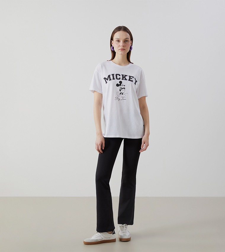 Mickey Mouse Printed Crew Neck Combed Cotton T-Shirt