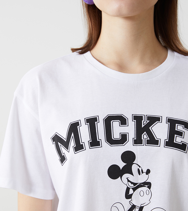 Mickey Mouse Printed Crew Neck Combed Cotton T-Shirt