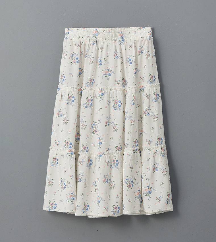 Printed Elastic Waist Midi Skirt