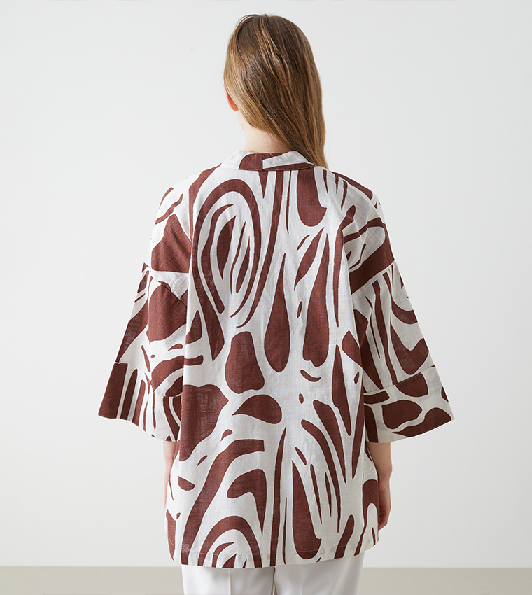 Patterned 3/4 Sleeves Kimono