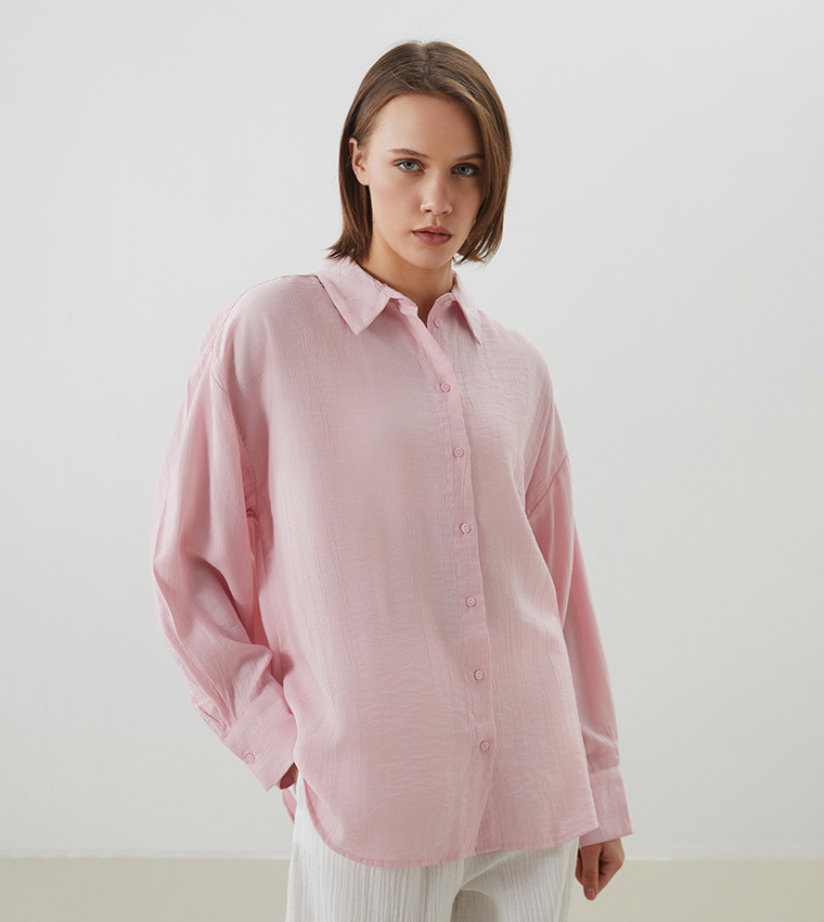 Textured Long Sleeves Oversized Shirt