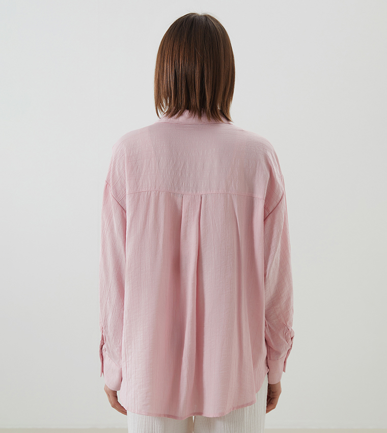 Textured Long Sleeves Oversized Shirt