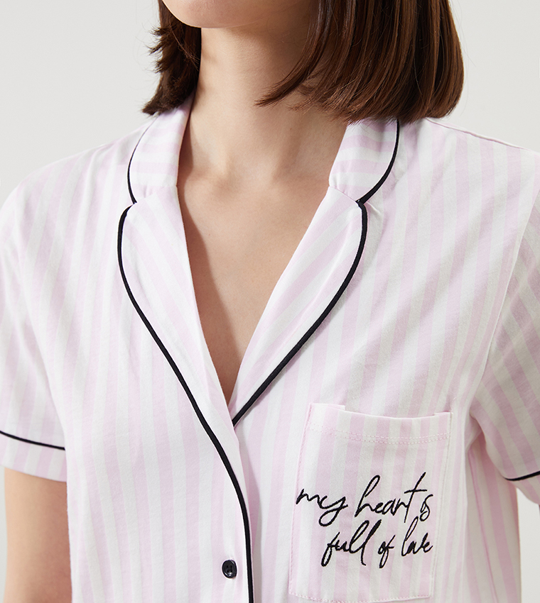 Striped Revere Collar Shorty Pyjama Set