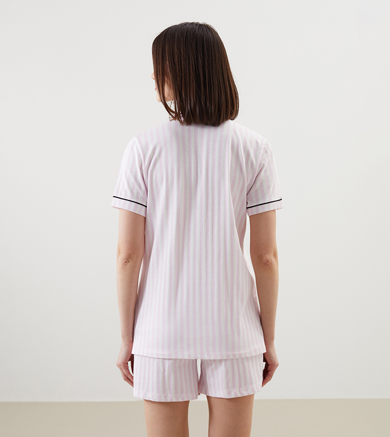 Striped Revere Collar Shorty Pyjama Set