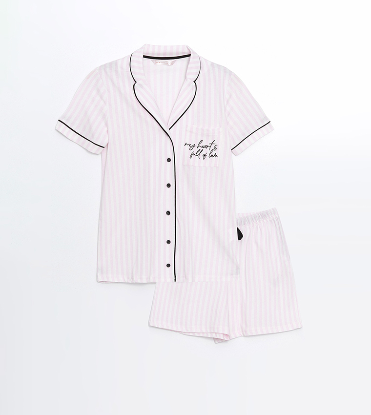 Striped Revere Collar Shorty Pyjama Set