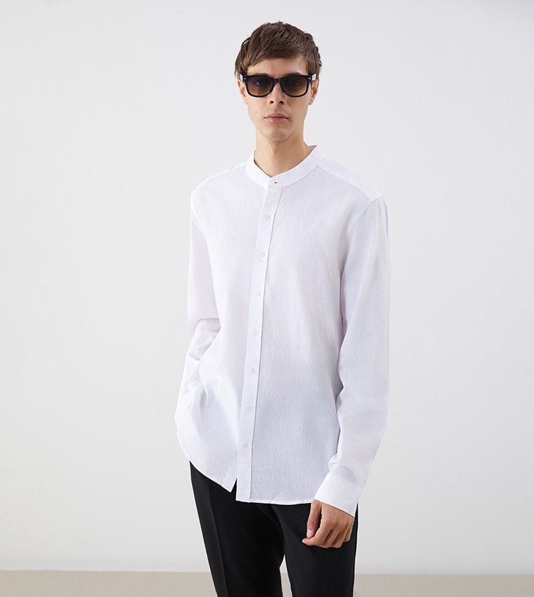 Solid Button-Down Collar Linen Shirt
