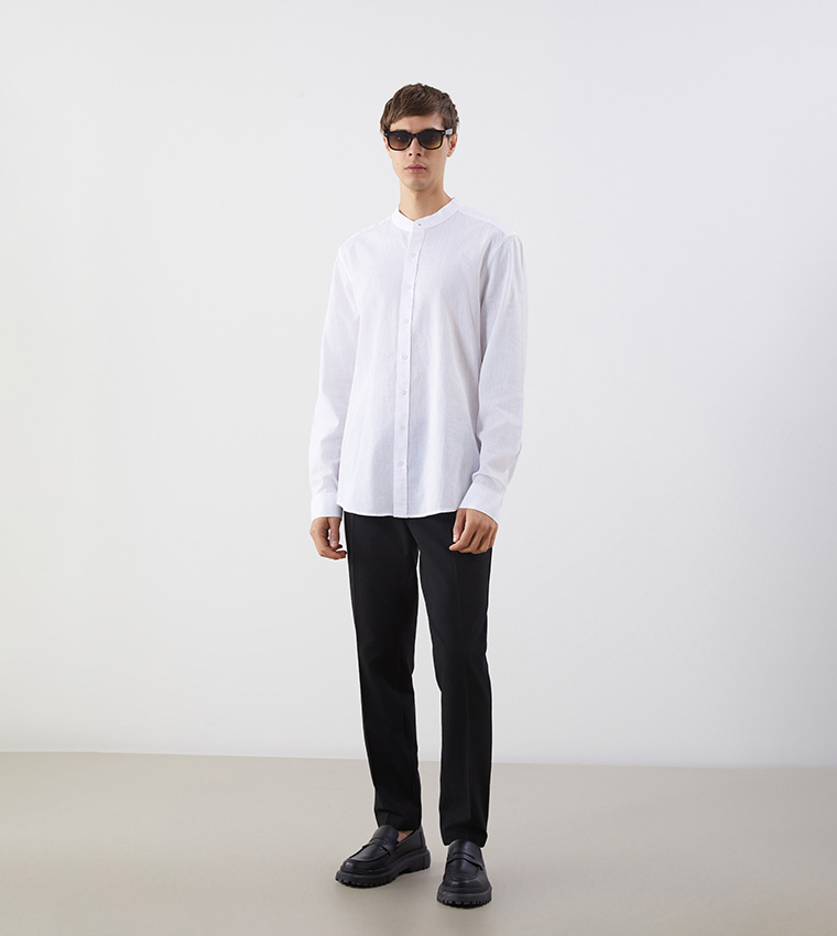 Solid Button-Down Collar Linen Shirt