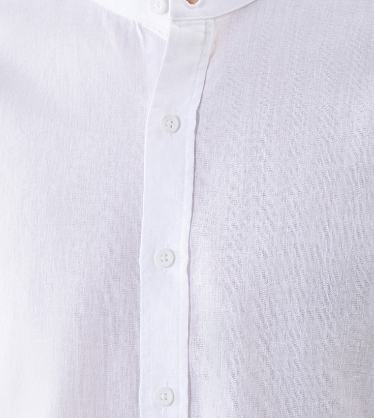 Solid Button-Down Collar Linen Shirt