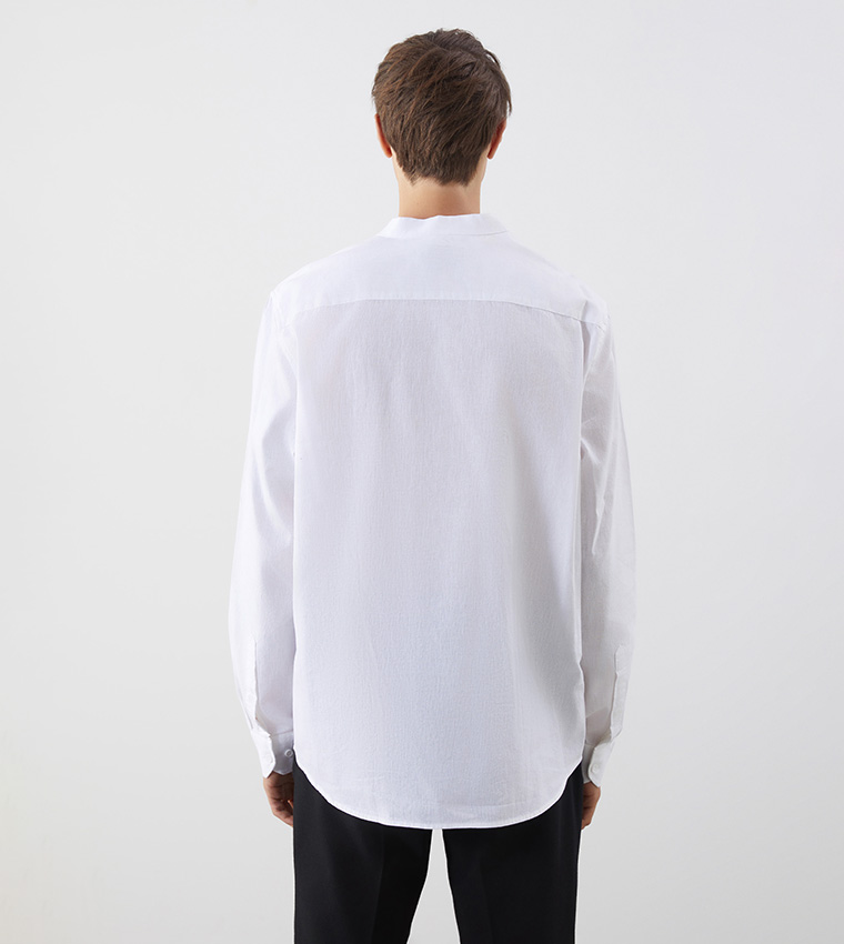 Solid Button-Down Collar Linen Shirt