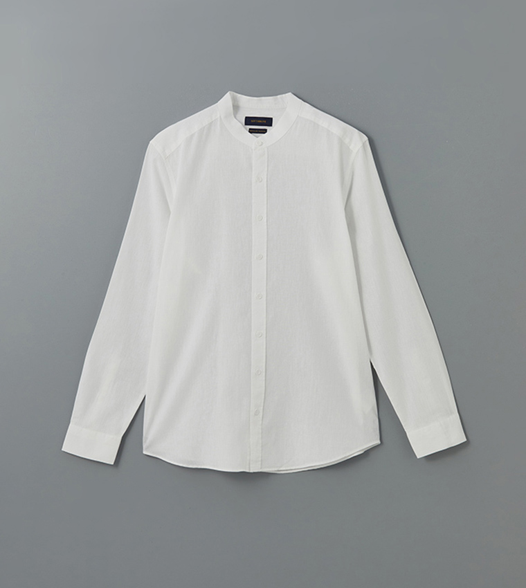 Solid Button-Down Collar Linen Shirt