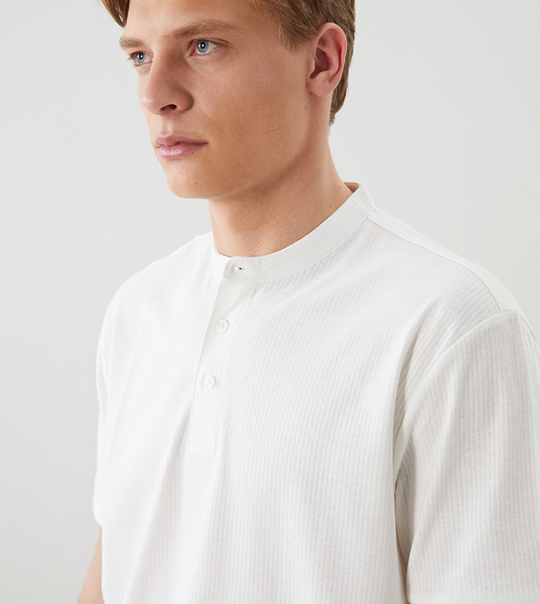 Textured Mandarin Collar T-Shirt