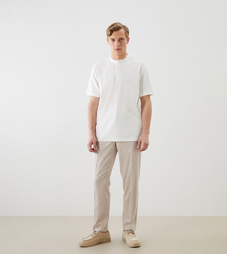 Textured Mandarin Collar T-Shirt
