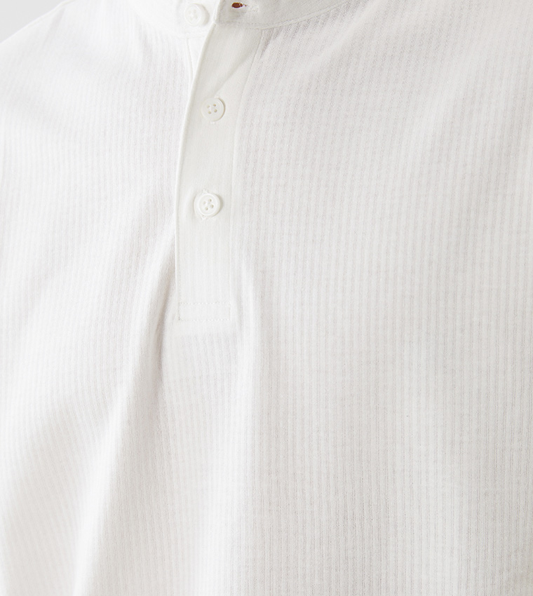 Textured Mandarin Collar T-Shirt