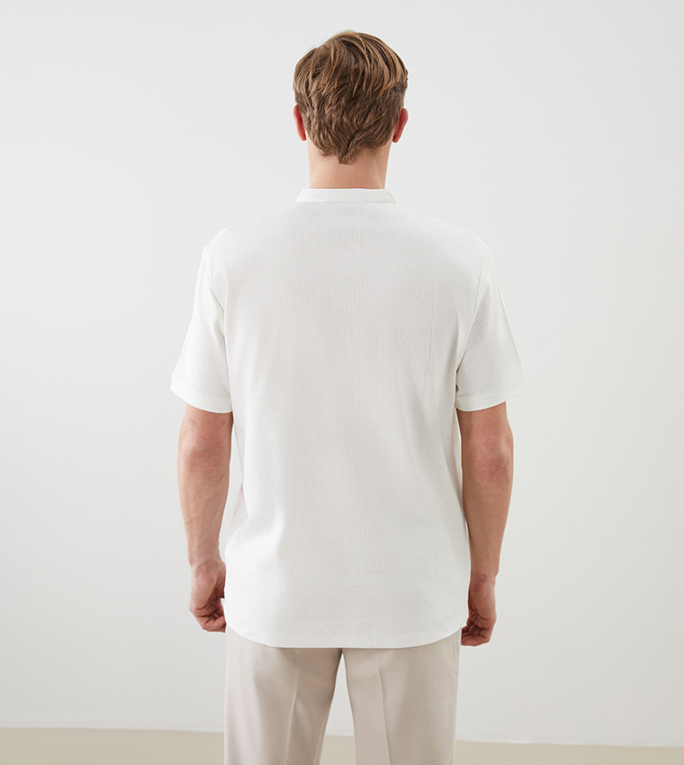 Textured Mandarin Collar T-Shirt