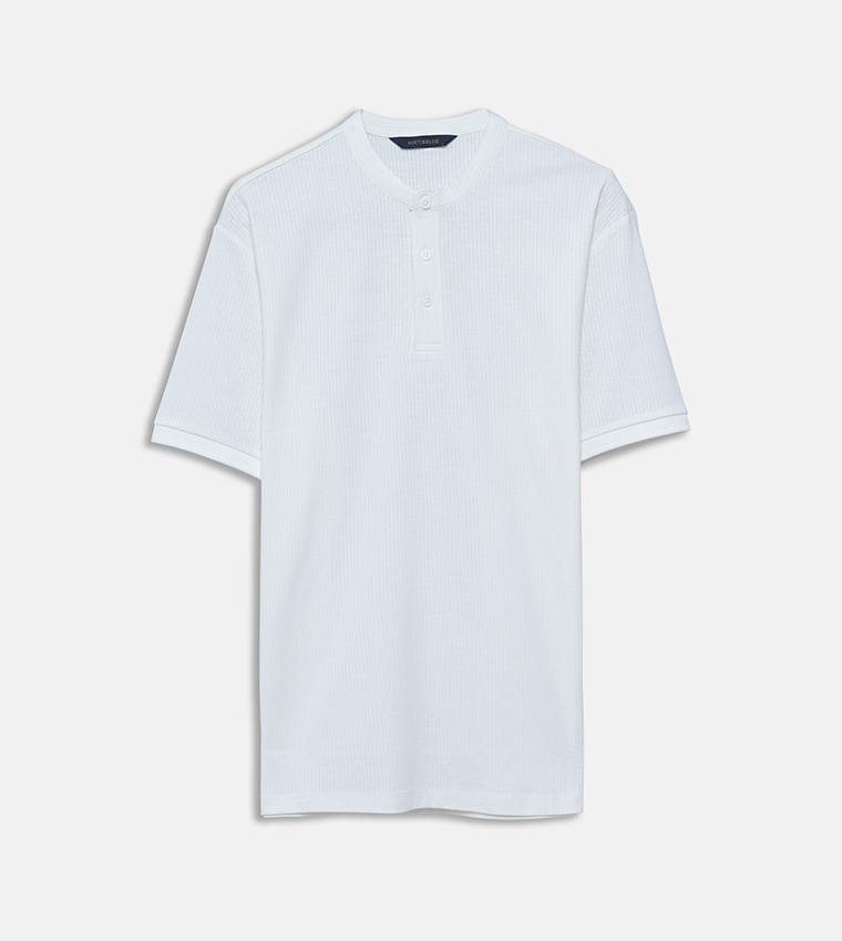Textured Mandarin Collar T-Shirt