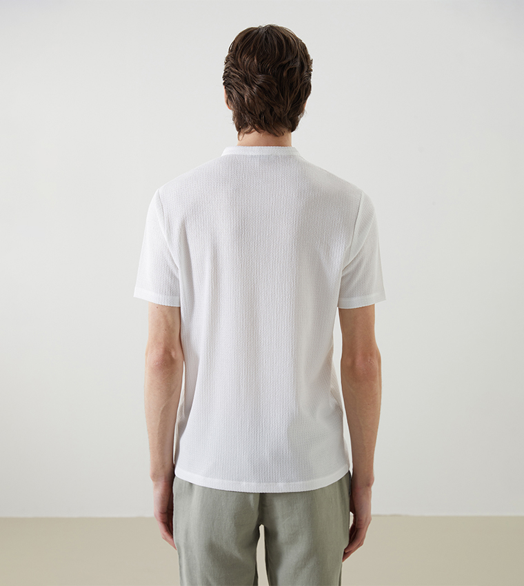 Textured Stand Collar Short Sleeves T-Shirt