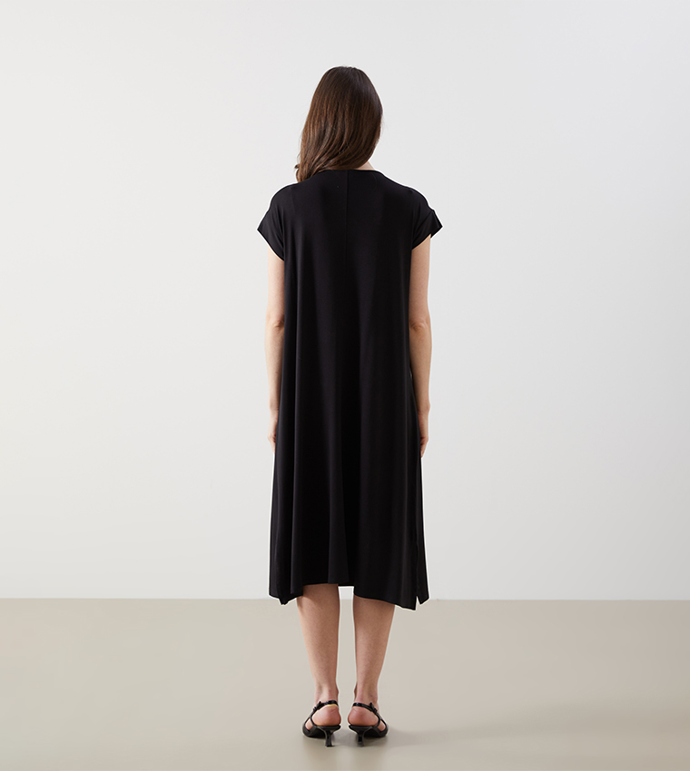 Lace Detail Crew Neck Midi Dress