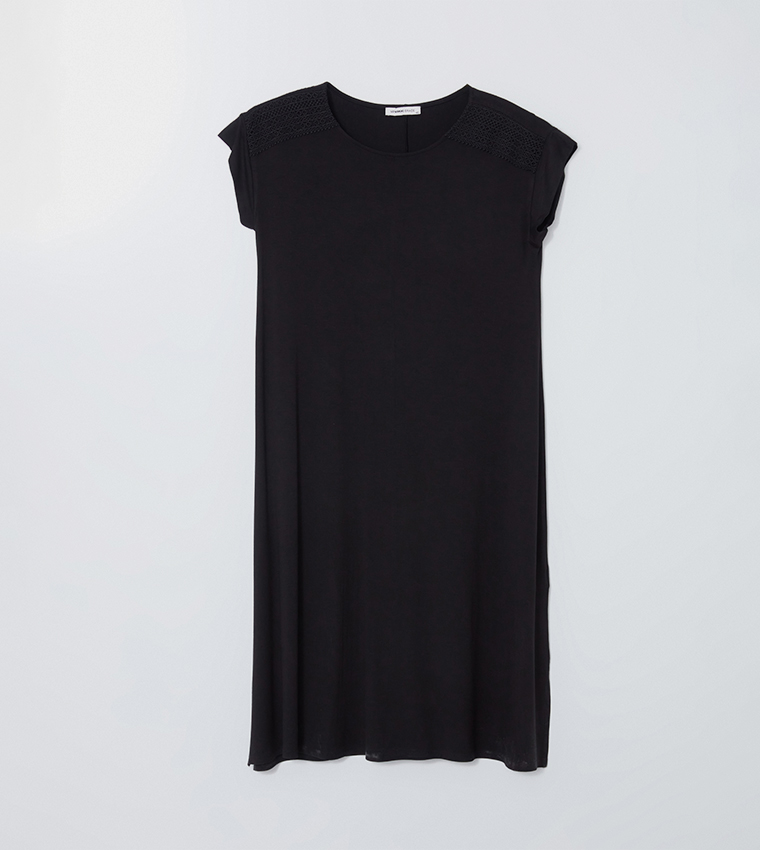 Lace Detail Crew Neck Midi Dress