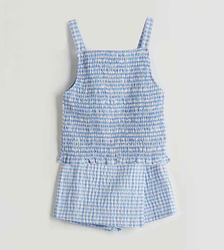 Checkered Woven Top and Skort Set