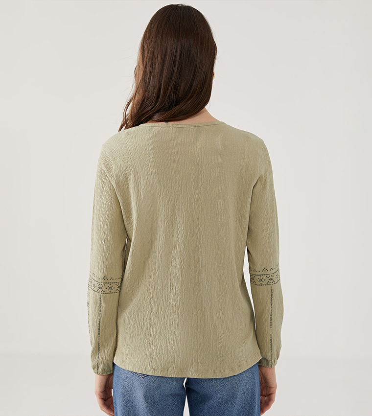 Patterned Tie-Up Neck Top