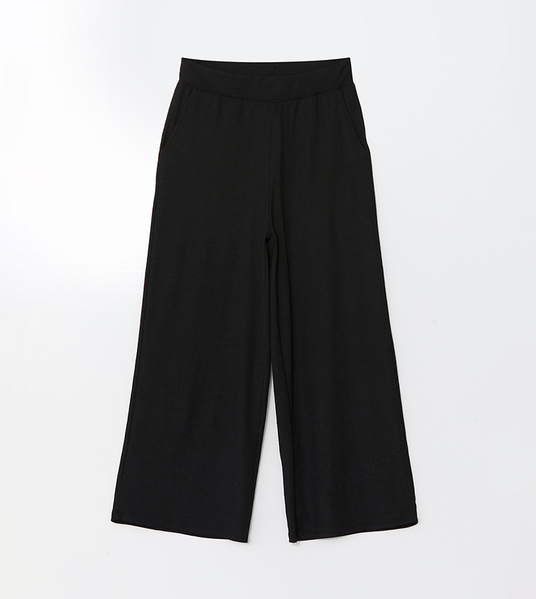 Textured Elastic Waist Wide Leg Trousers