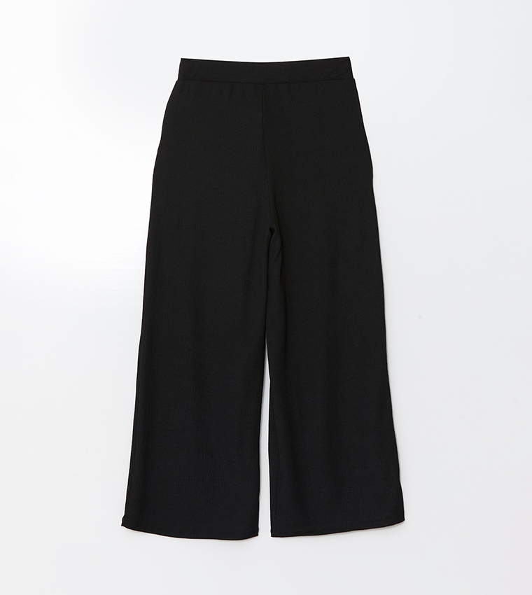 Textured Elastic Waist Wide Leg Trousers
