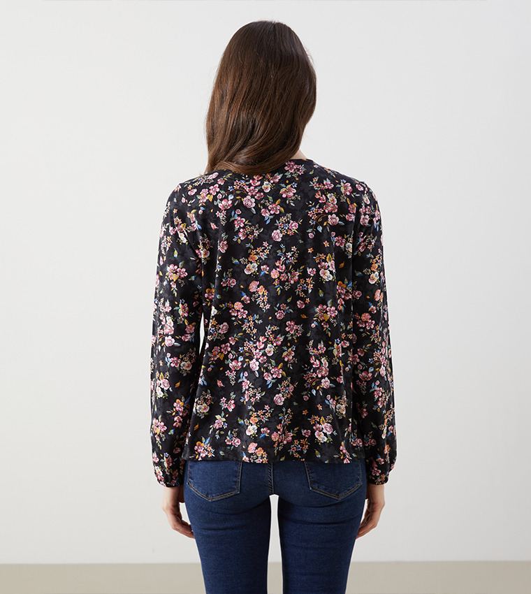Floral Patterned Tie-Up Neck Top
