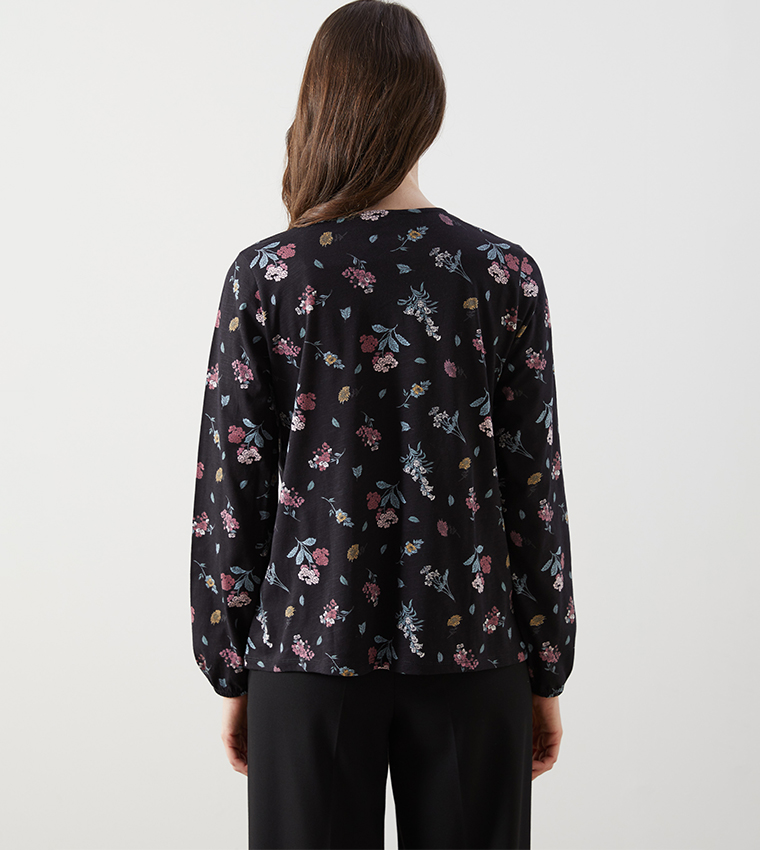 Floral Printed Tie-Up Neck Top