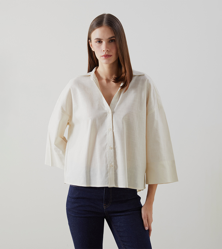 Patterned 3/4 Sleeves Oversized Shirt