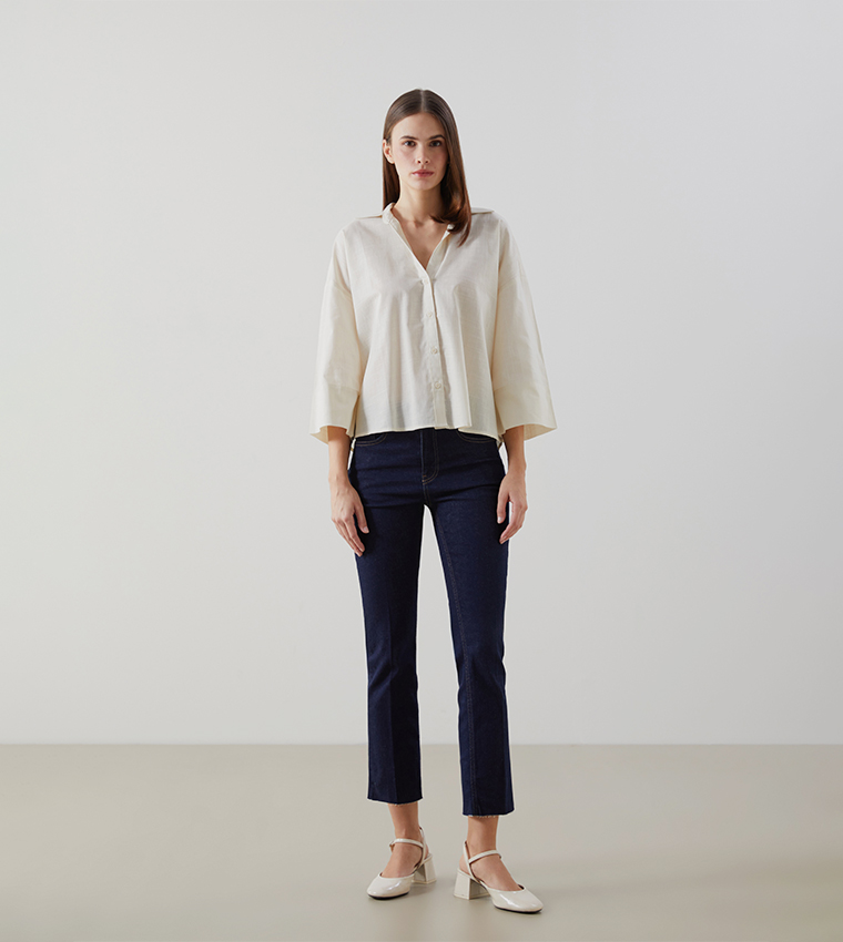 Patterned 3/4 Sleeves Oversized Shirt