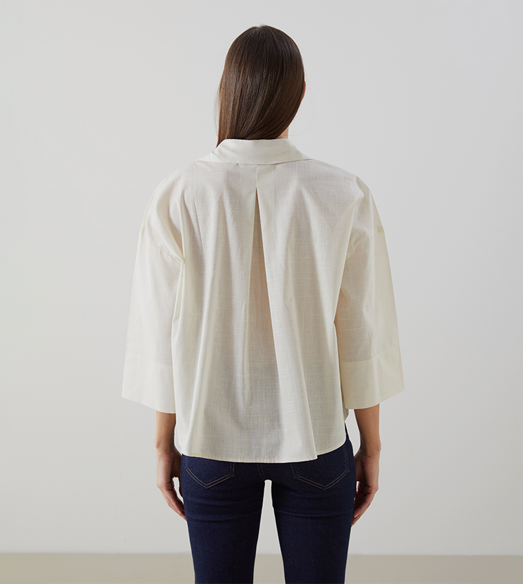 Patterned 3/4 Sleeves Oversized Shirt