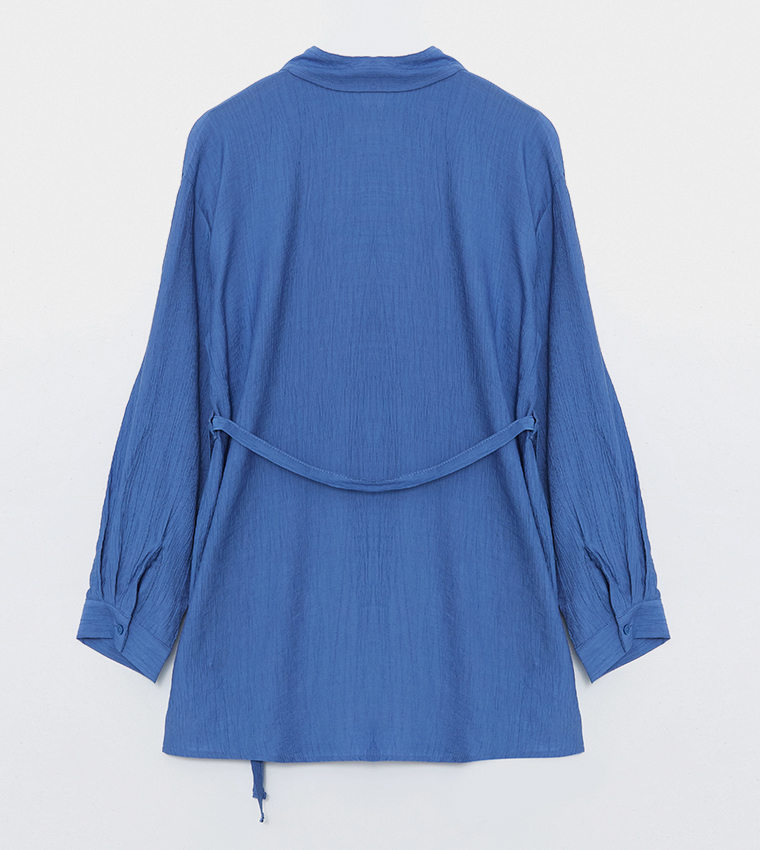 Solid Long Sleeves Belted Tunic Shirt