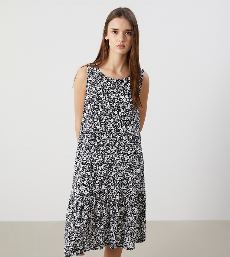 Floral Sleeveless Woven Tiered Dress