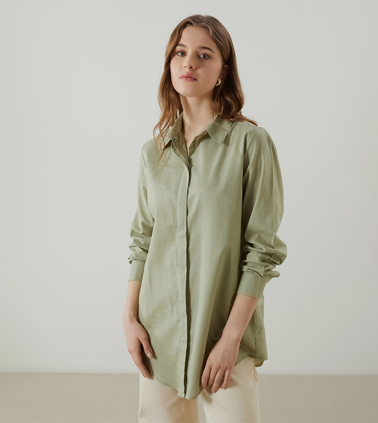 Concealed Placket Long Sleeves Shirt