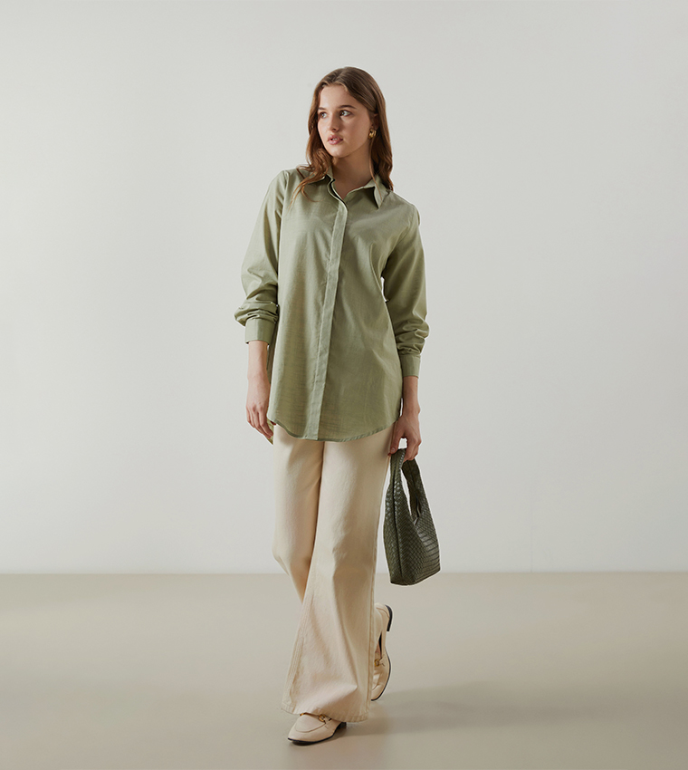 Concealed Placket Long Sleeves Shirt