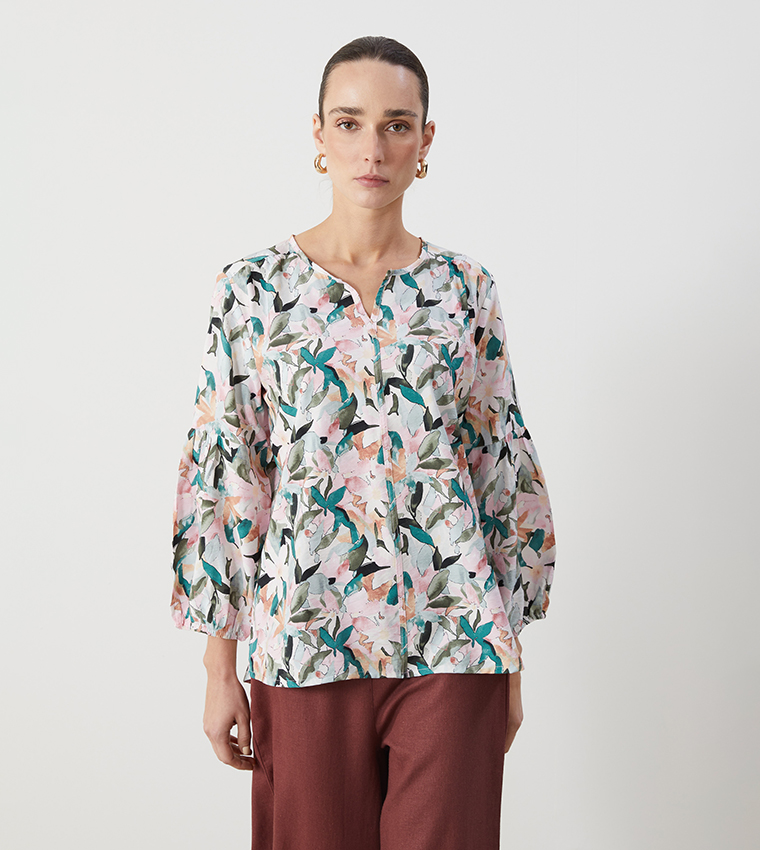 Floral Patterned Long Sleeves Top