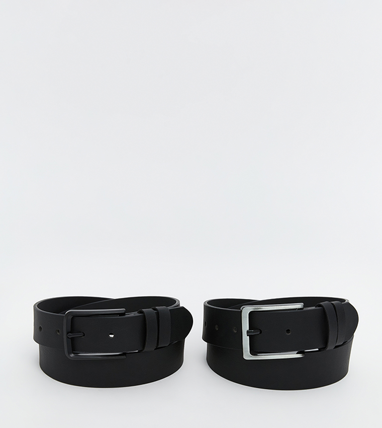 2-Pack Faux Leather Buckle Belts