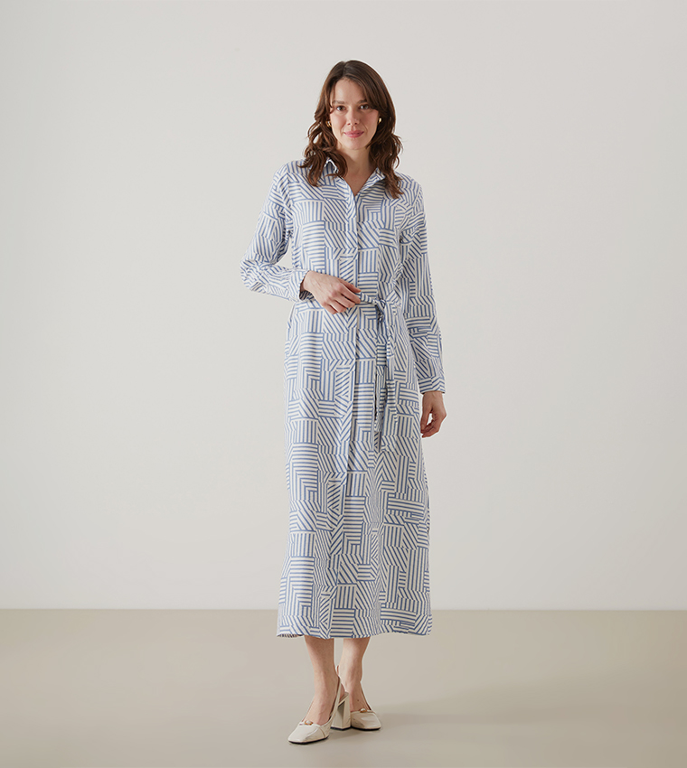 Patterned Long Sleeves Shirt Dress