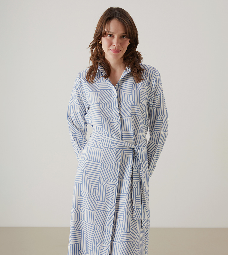 Patterned Long Sleeves Shirt Dress