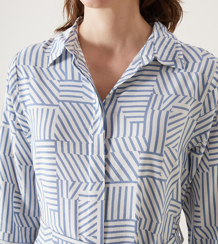 Patterned Long Sleeves Shirt Dress
