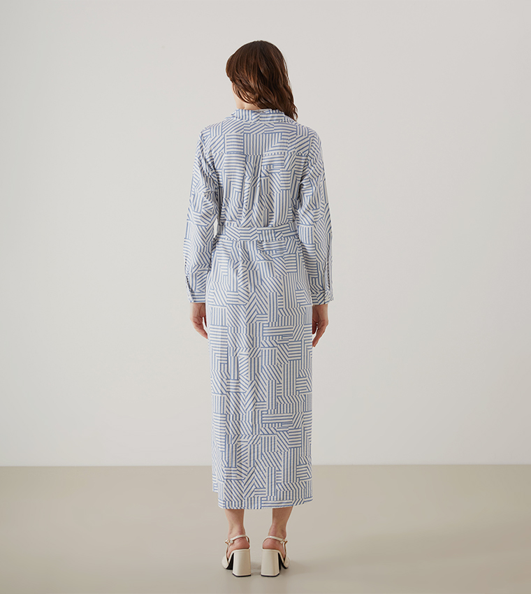 Patterned Long Sleeves Shirt Dress