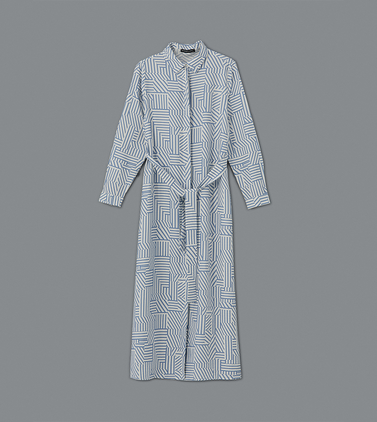 Patterned Long Sleeves Shirt Dress