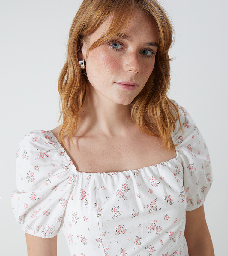 Floral Print Square Neck Midi Dress