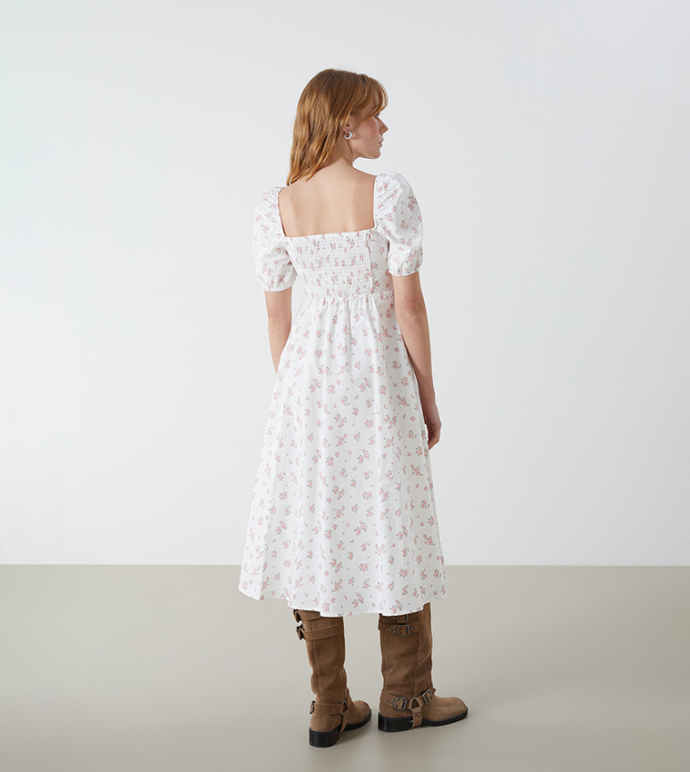 Floral Print Square Neck Midi Dress