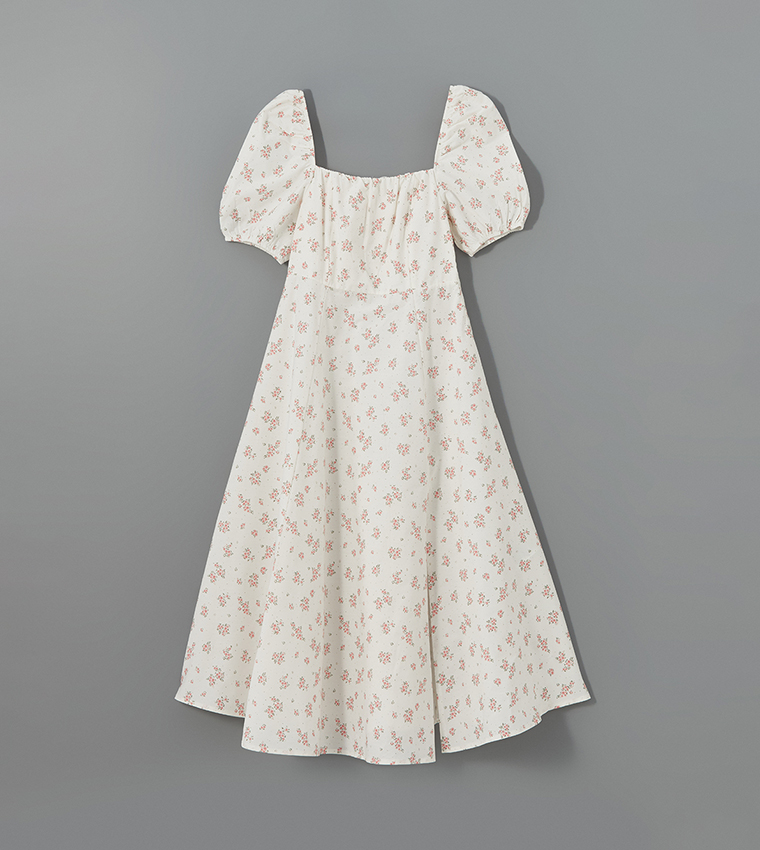 Floral Print Square Neck Midi Dress